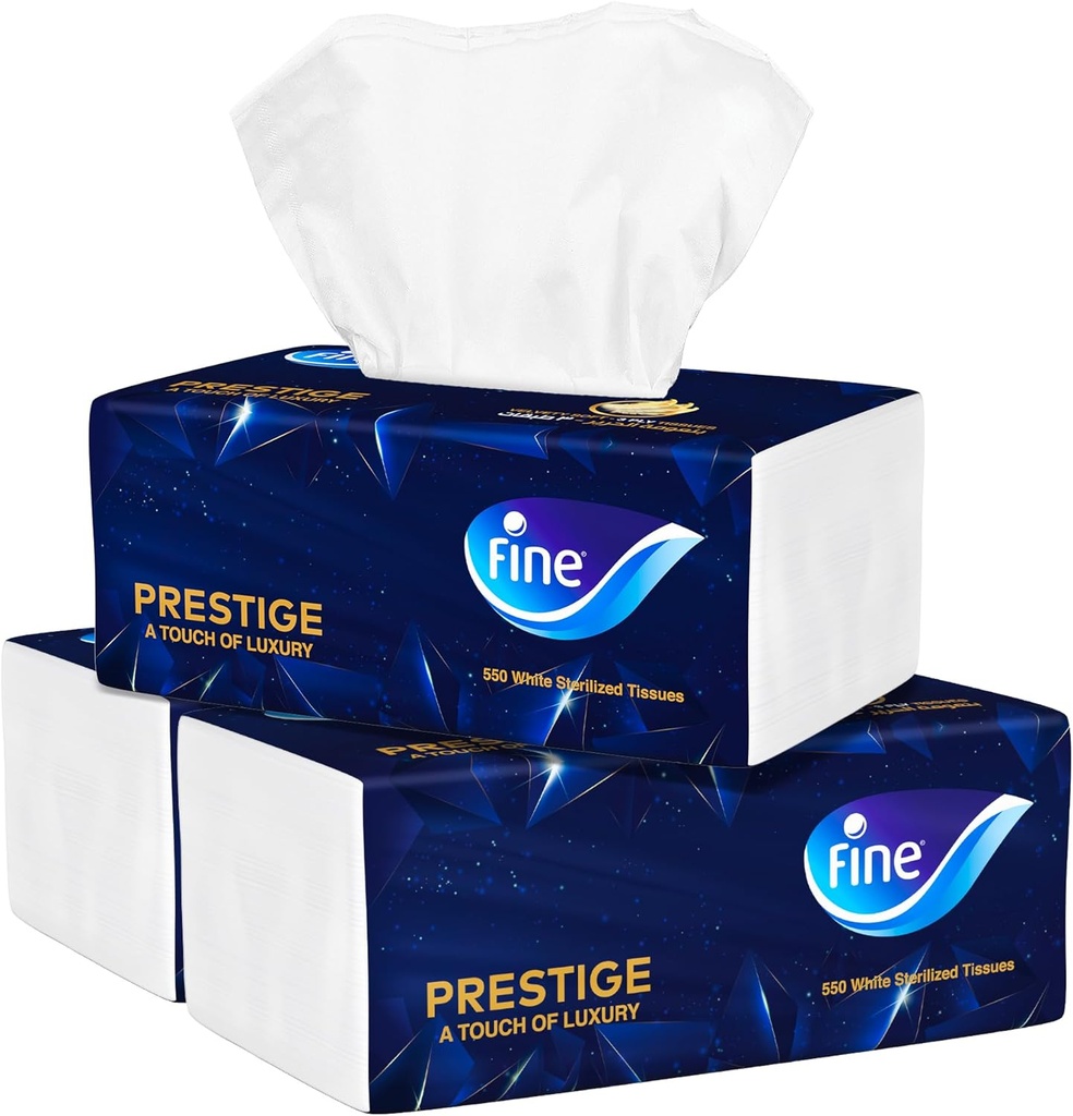 Fine Prestige 3 Ply Facial Tissue Soft pack, 550 Sheets (Pack of 3)