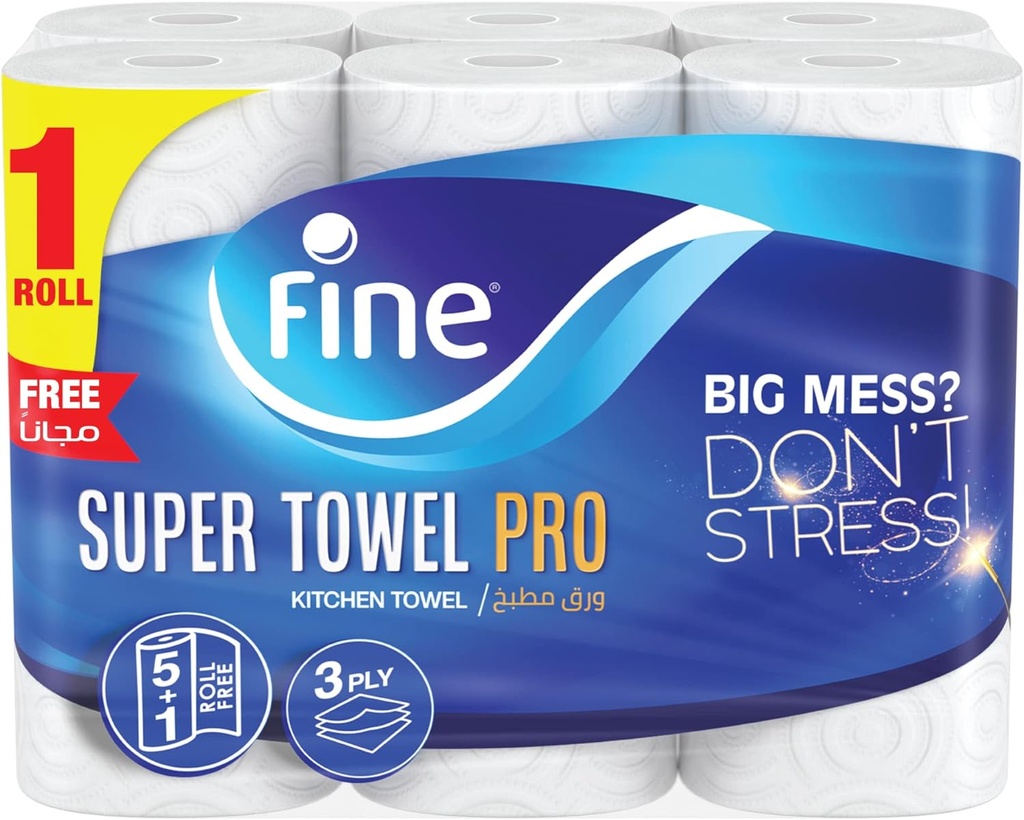 Fine Kitchen Tissues Paper Super Towel Pro, 3 ply 6 rolls